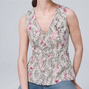 White House Black Market Pink and Cream Floral Peplum Top